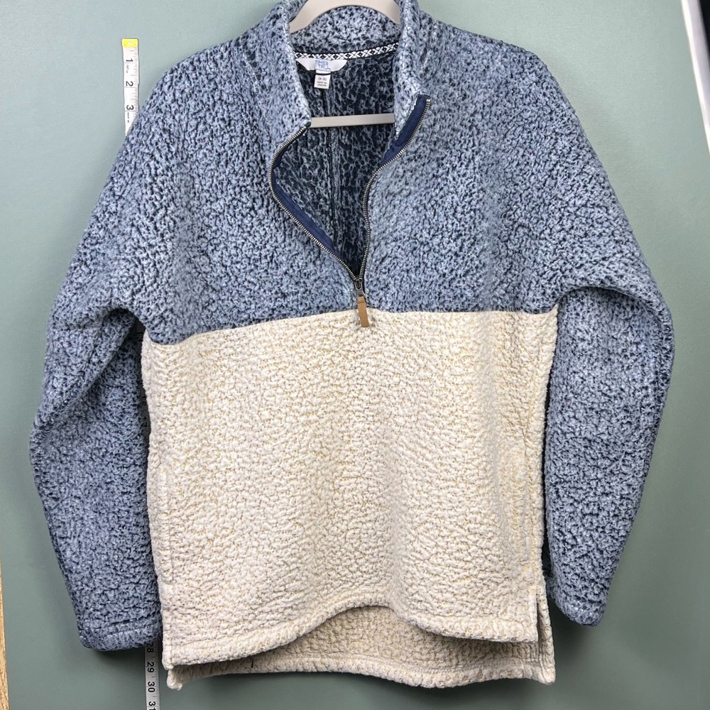 Blue Cream Piled Fleece 1/4 Zip Pullover - Time & Tru